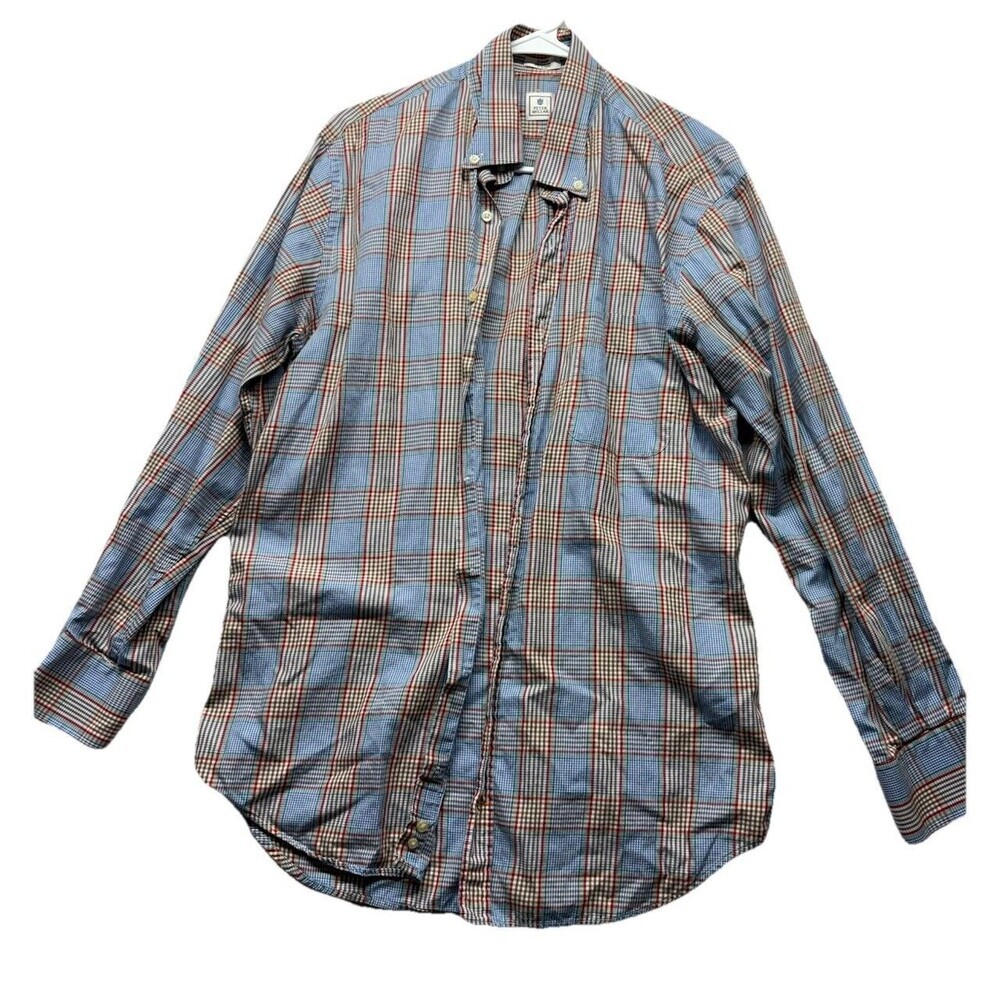 Peter Millar Men's Med Blue Plaid 100% Cotton Long Sleeve Button Down Shirt